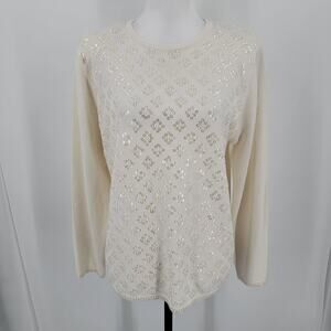 Alfred Dunner Sweater Womens Small Cream Sequins Beaded Shoulder Pads Vintage